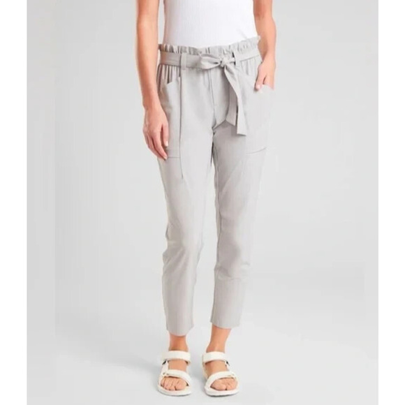 Athleta Pants - Athleta Skyline Pants Light Gray Tie Waist Athleisure Travel Lifestyle Size 12